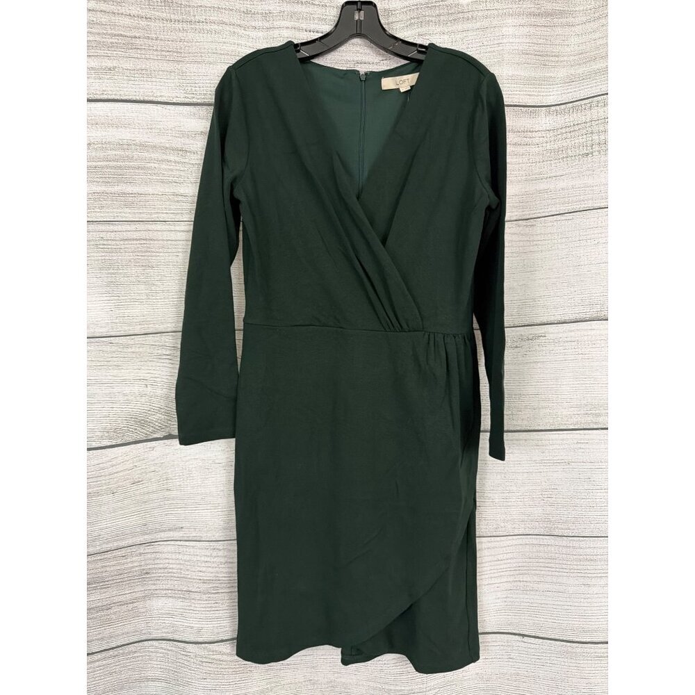 NWT Loft Dark Green Long Sleeve Surplice Wrap Dress Size 6